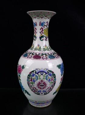 珐琅彩花卉图纹瓷器花瓶仿清乾隆年制古玩古董收藏饰品摆件