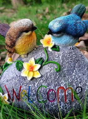 田园树脂工艺品摆件花园庭院子仿真小鸟花园动物装饰品知更鸟摆设