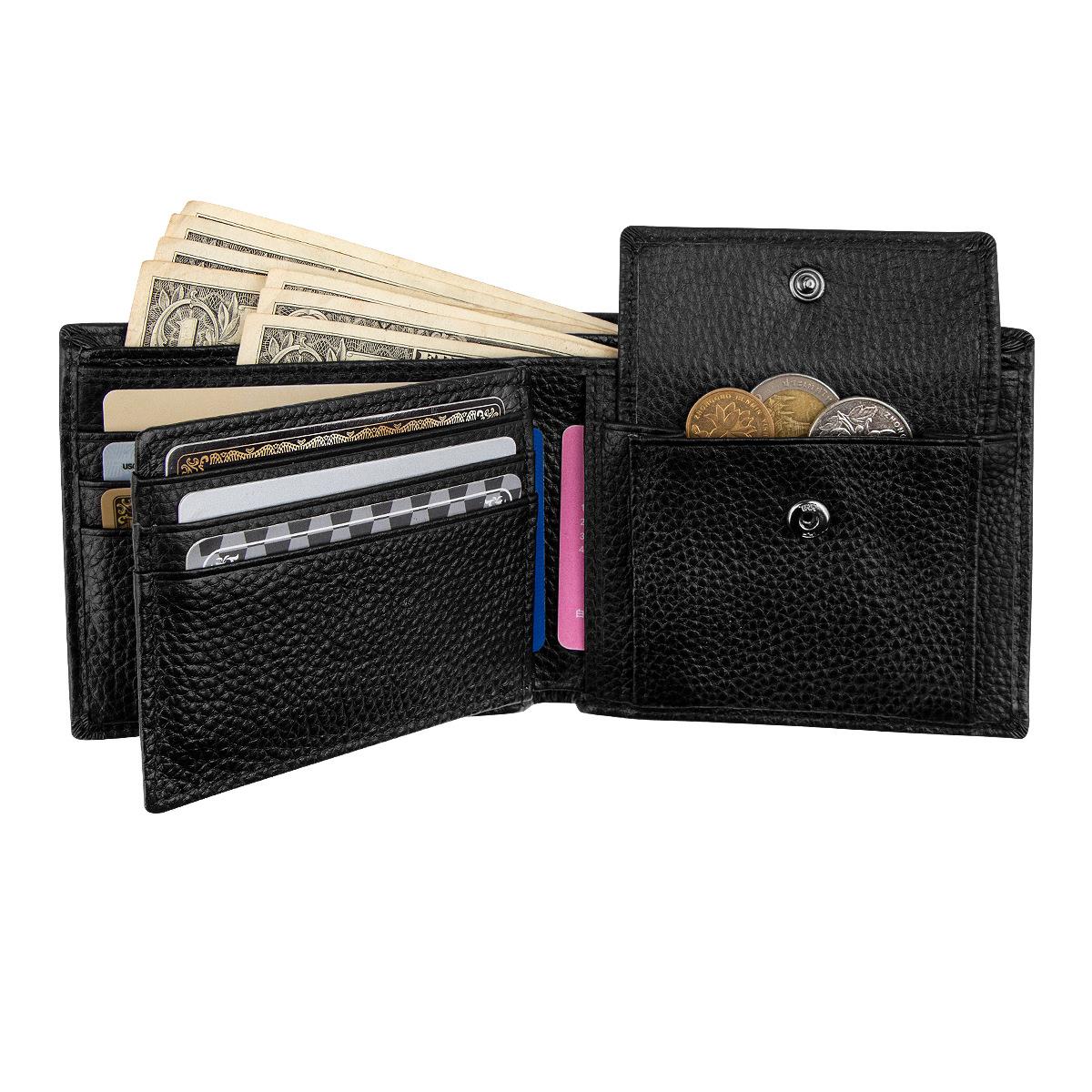 男士屏蔽RFID钱包 多卡位信用卡夹 大容量带拉链零钱袋真皮硬币包