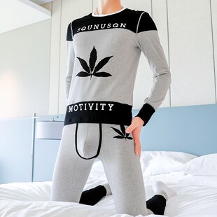 纯棉薄款 棉毛衫 打底裤 男士 保暖内衣男线衣线裤 套装 秋冬季 秋衣秋裤