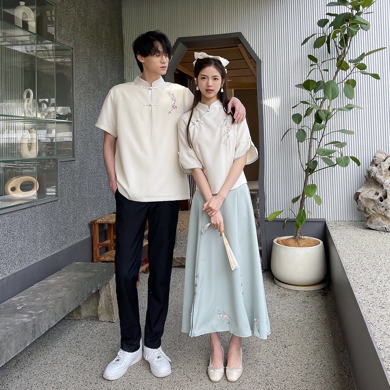 汉服情侣装夏装民国风旗袍套装学生比赛演出班服高中生毕业照长裙