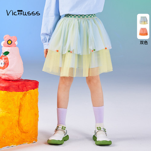 viciusss童装女童淑女蓬蓬短裙个性春季新品甜美网纱裙子洋气显白