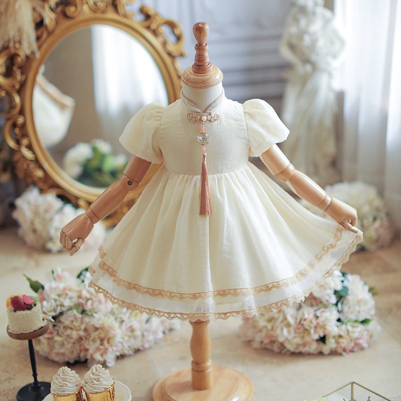 女童2024夏季新款中国风短袖旗袍雪纺连衣裙新中式六一演出公主裙