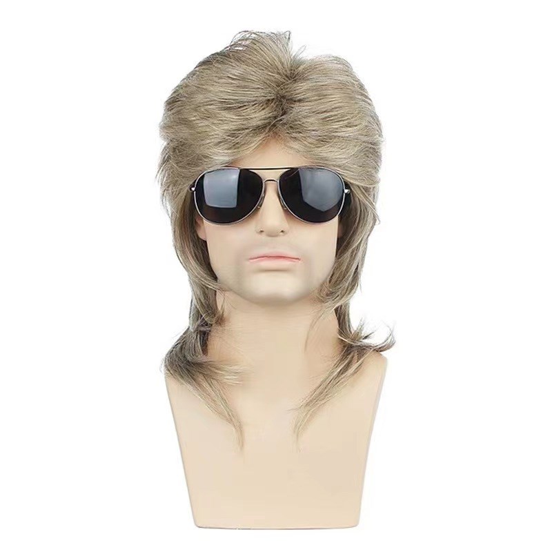 外国人假发男士中长直发金色飞机头后翻大背头男士发套表演假发