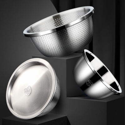 304不锈钢盆带盖洗菜盆子家用厨房沥水篮汤盆和面打蛋漏盆淘米盆