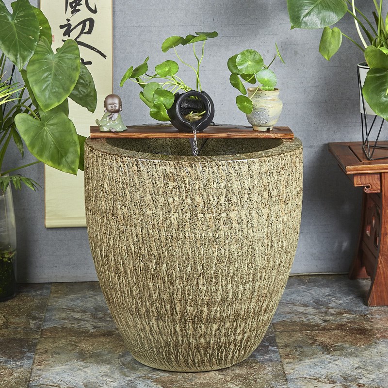 景德镇流水摆件养荷花睡莲盆水缸陶瓷鱼缸养花过滤器客厅造景