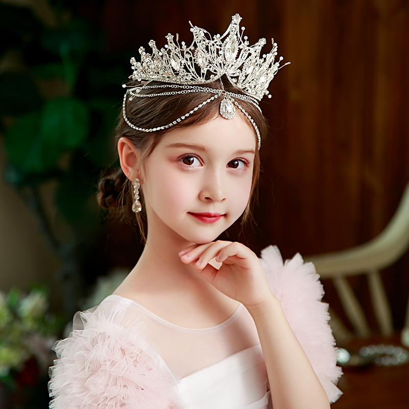 新款女童公主皇冠额饰耳环套装头饰女孩演出王冠发饰生日拍照发冠