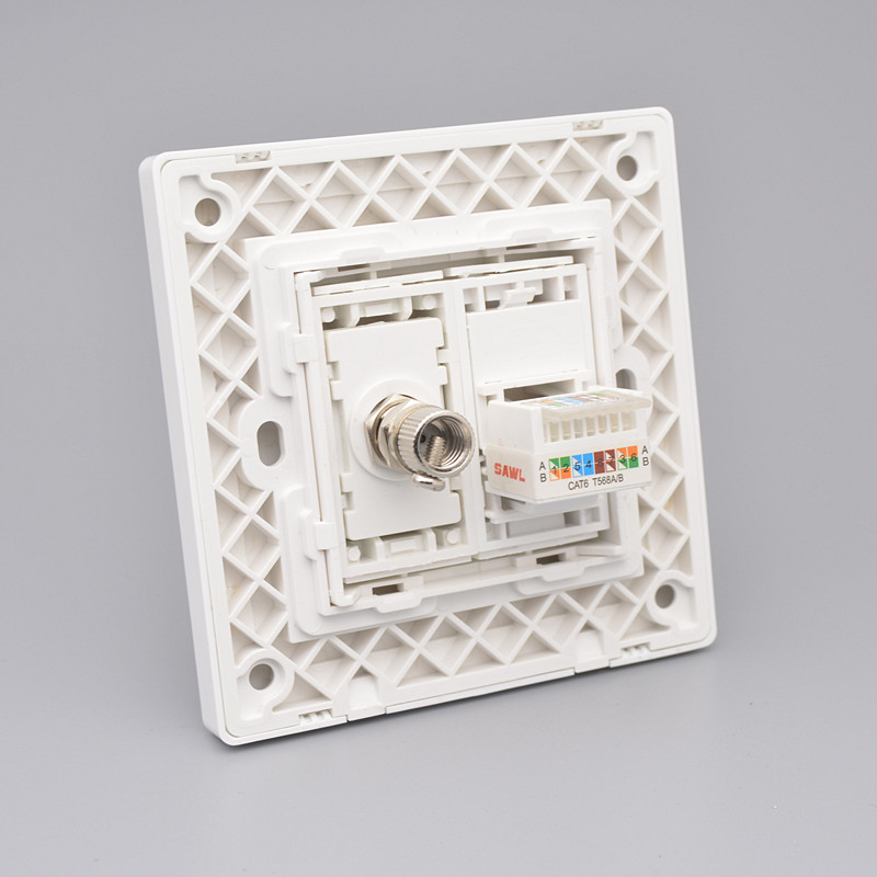 七类电脑电视插座六类千兆网路线口有线闭路TV超六类网路二合一面