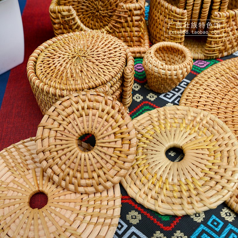 广西特色 壮族藤编茶杯垫套装 手工秋藤茶垫盘碗隔热垫茶具配件