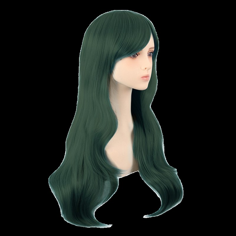 潼漫 cos假发女微卷长发动漫高温丝深绿墨绿色斜刘海万用70cm头套