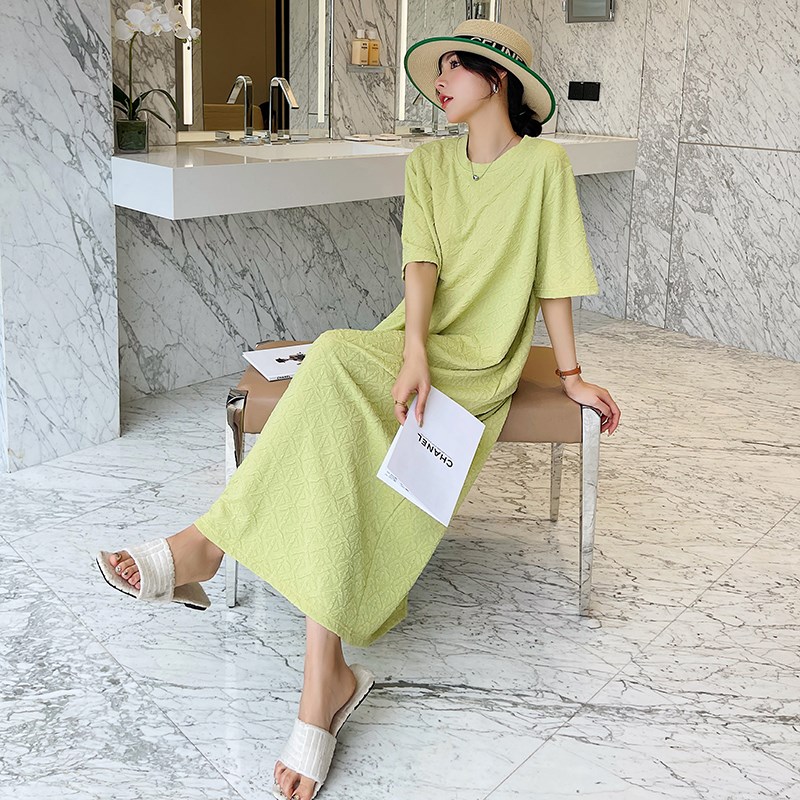 2023新款夏装圆领短袖洋气胖妹妹T恤裙宽松显瘦藏肉连衣裙遮腰潮