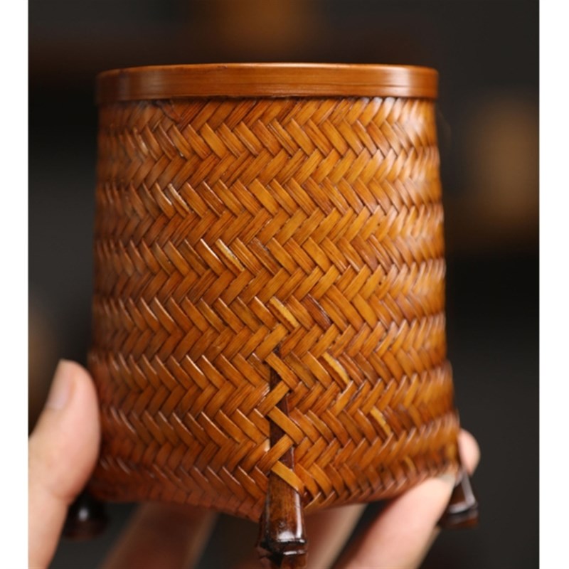 竹编茶筒 六君子茶则茶针茶夹收纳桶 精编茶道零配整理桌面 笔筒