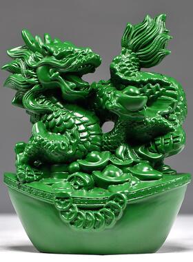 绿色木龙摆件生肖木头龙工艺品家居实木质雕刻桌面装饰品客厅摆设