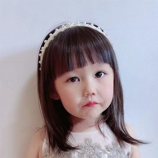 小女生包布压发儿童丝带结珍珠头箍甜美公主风发饰头饰手工发箍