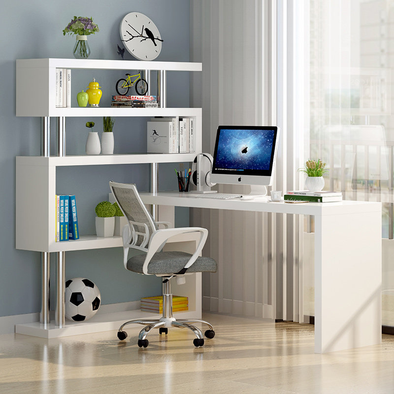 电脑桌小型家用女生卧室L型书桌书架一体桌子工作台转角办公桌子