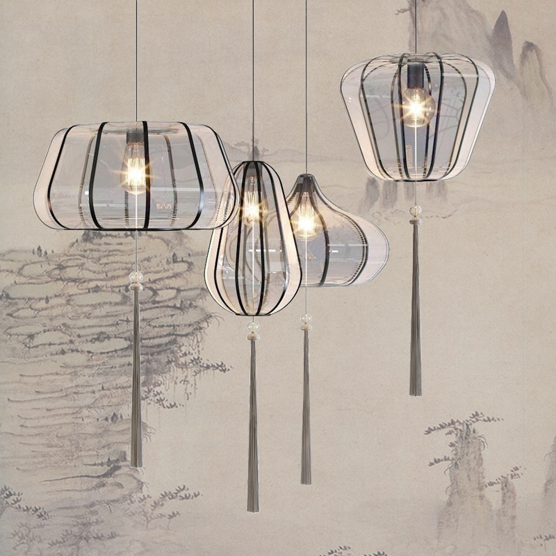 禅意新中式布艺吊灯组合酒店售楼部大厅中国风国潮复古灯具厂家