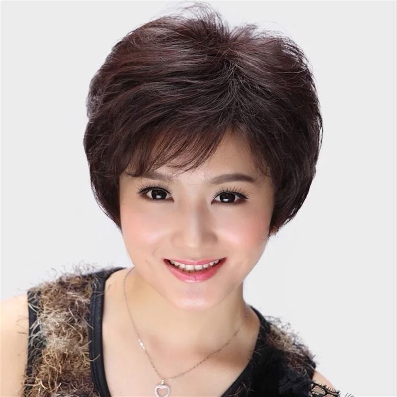 假发女短发真发全真人发假发套中老年女士全头套式头发自然妈妈款