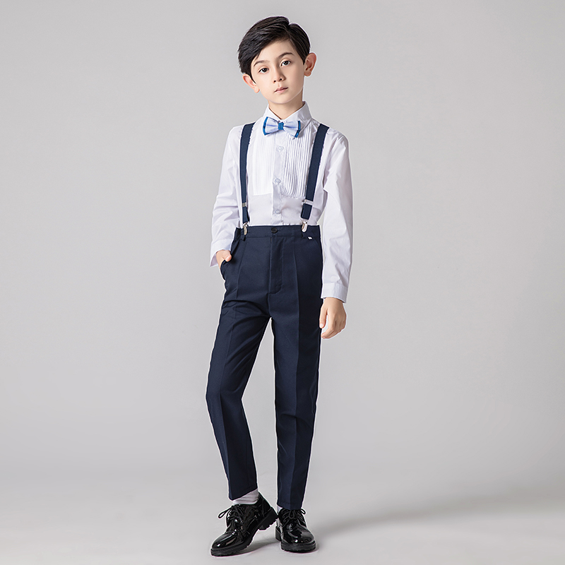 儿童小花童礼服主持人服装男童钢琴演出合唱背带裤男孩表演套装秋
