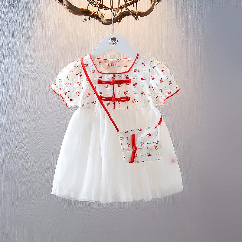 女童夏季连衣裙洋气复古旗袍裙时髦小女孩汉服纱裙女宝宝公主裙子