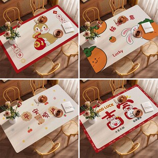 椭圆形餐桌布免洗防水防油轻奢高级感皮革可折叠圆桌茶几桌垫家用