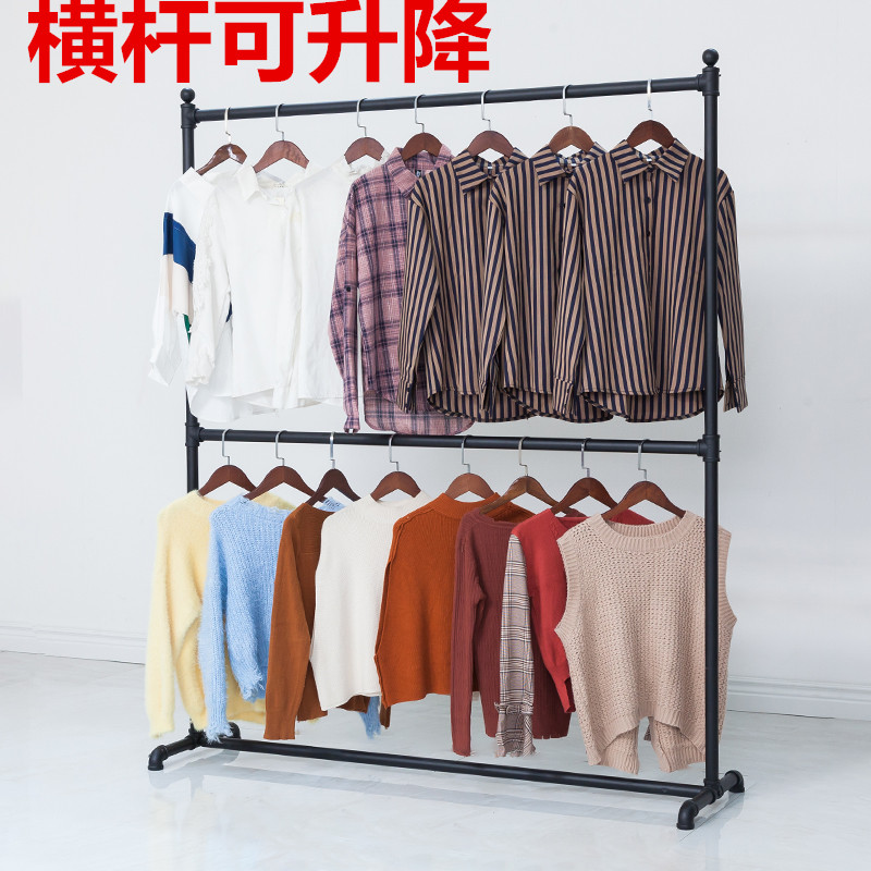 服装架双层落地童女装货架晾晒挂衣架专用单杆中岛升降龙门水管架