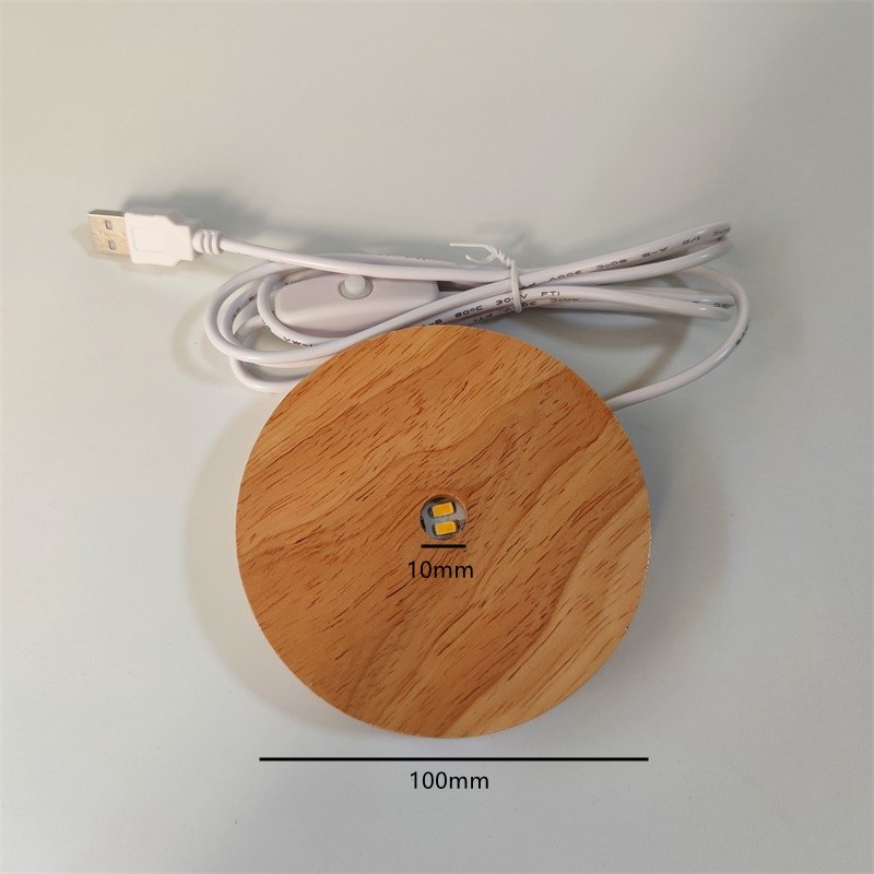 实木LED小夜灯底座充电无线款发光3d内雕水晶球灯座工艺品摆件