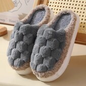 踩屎感棉拖鞋 女 保暖加绒加厚底4647居家用室内毛毛拖鞋 男冬季 新款