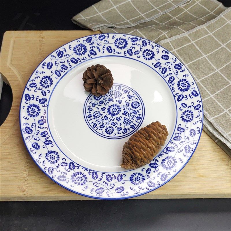 陶瓷青花平盘家用炒菜圆盘子酒店中式凉菜盘饭店烧烤火锅蒸鱼盘,餐饮具,盘,淘宝优惠券,粉丝福利购,淘宝优惠卷