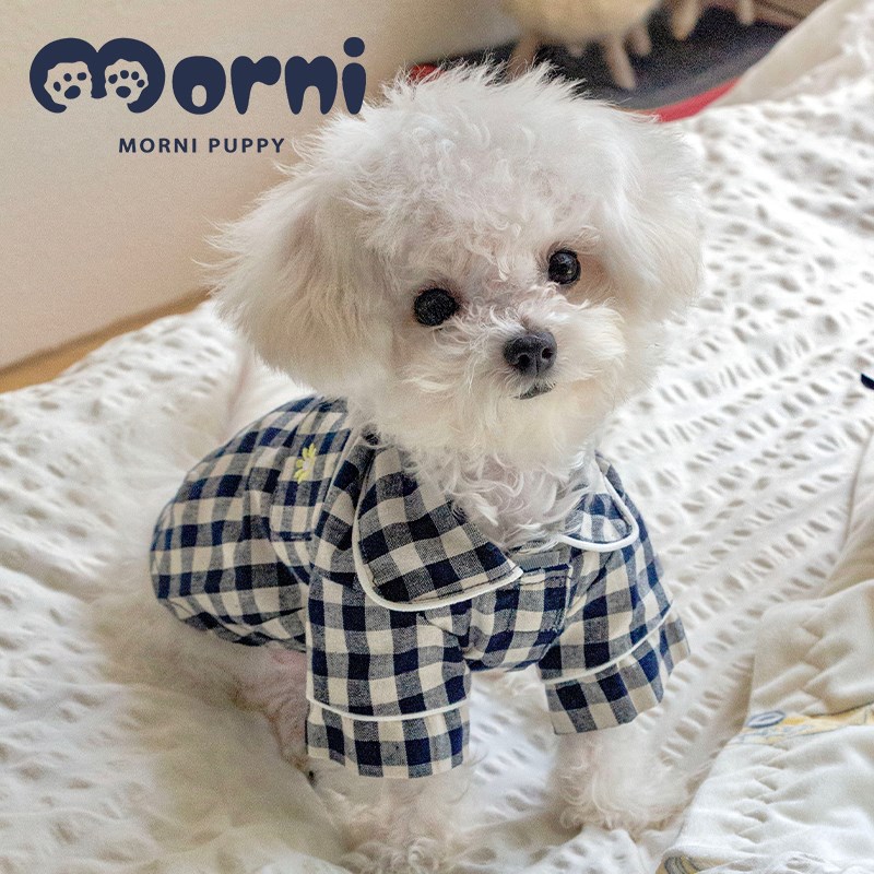 Morni早安小狗狗睡衣纯棉宠物秋季格子居家衬衣泰迪比熊小型犬