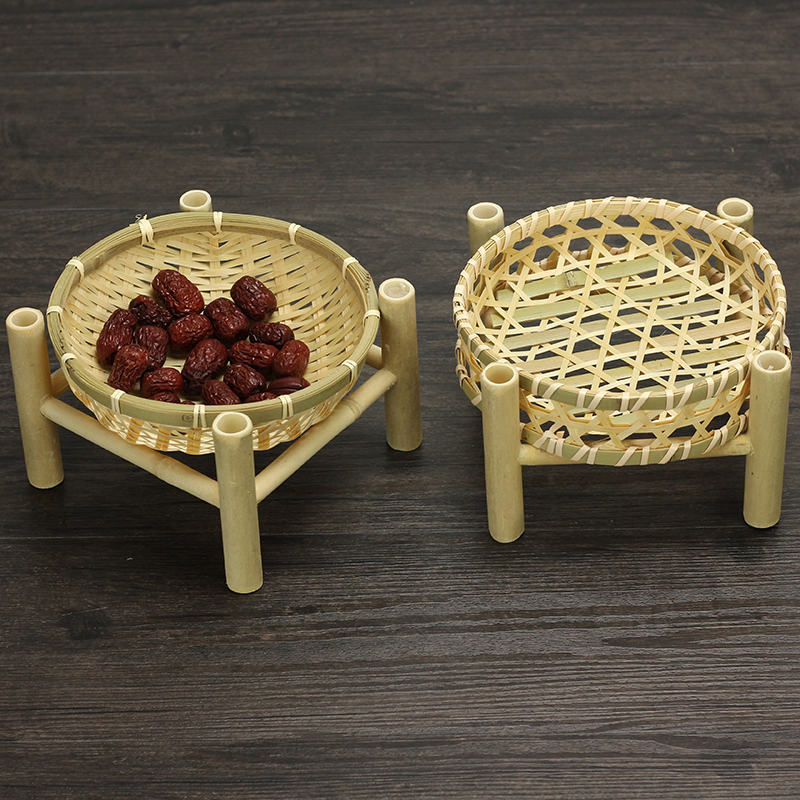 四方脚竹架篮竹编多肉盆栽小筐茶点零食果盘农家乐糕点篮竹篓餐厅