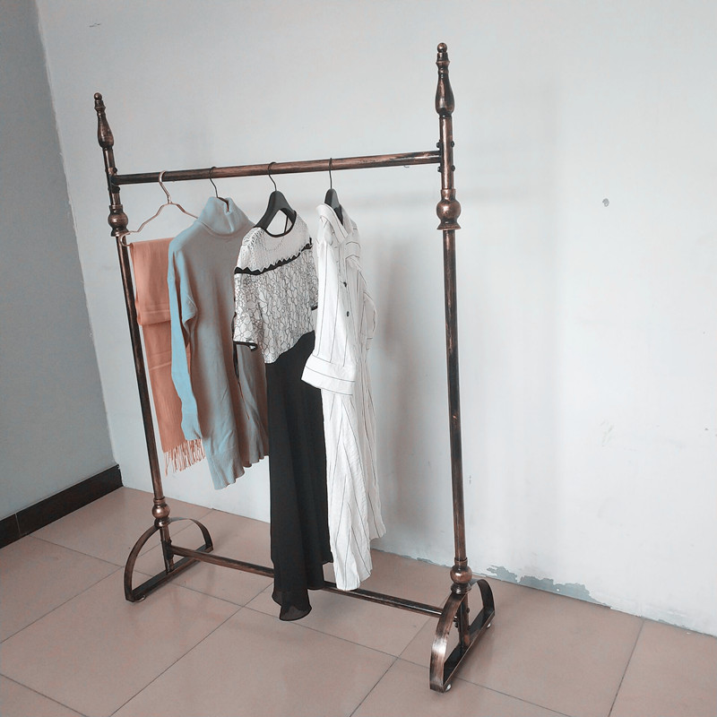 服装店展示架落地式服装展示架家用衣架挂衣服架复古落地衣架单杠