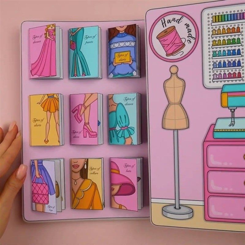 设计师玫瑰花小屋换装纸娃娃安静书/豆豆本diy手工屋桌游场景游戏