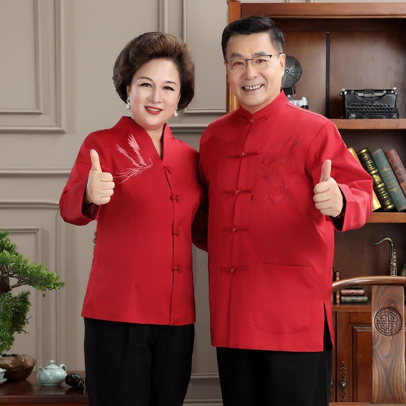 中老年唐装男龙凤中国风爷爷奶奶情侣生日秋冬装过寿中式长袖外套