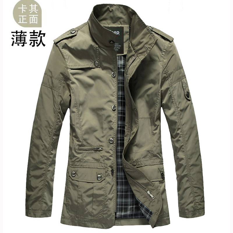 200斤外套男春秋大码中年薄款男式休闲风衣中长款立领夹克爸爸装