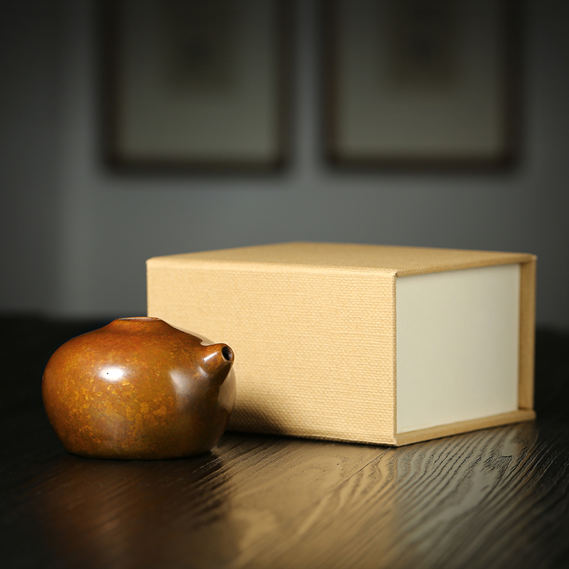 文房四宝复古黄铜圆形砚滴 水滴黄铜铜器砚台加水磨墨水滴铜砚滴