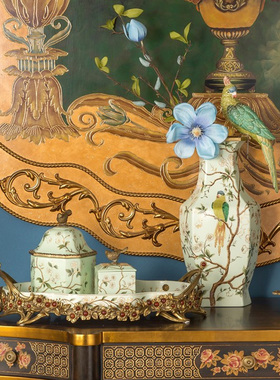 茱莉安法式优雅艺术彩绘陶瓷镶铜花瓶别墅客厅茶几装饰花器摆件