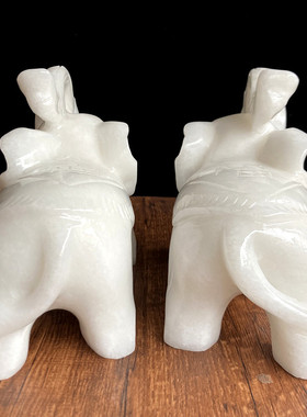 天然玉石大象一对摆件动物玄关祝福家居装饰品开业乔迁礼品新中式