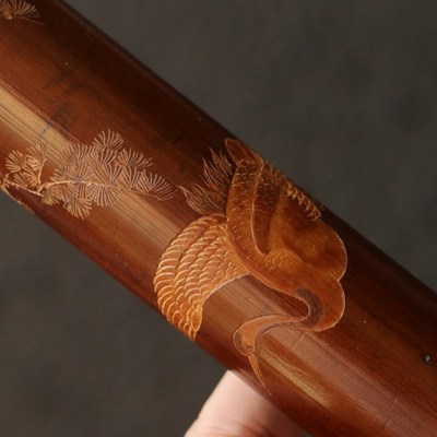 精品纯手工雕刻天然真宗广西老煤竹长香筒竹雕竹制带香插底座香盒