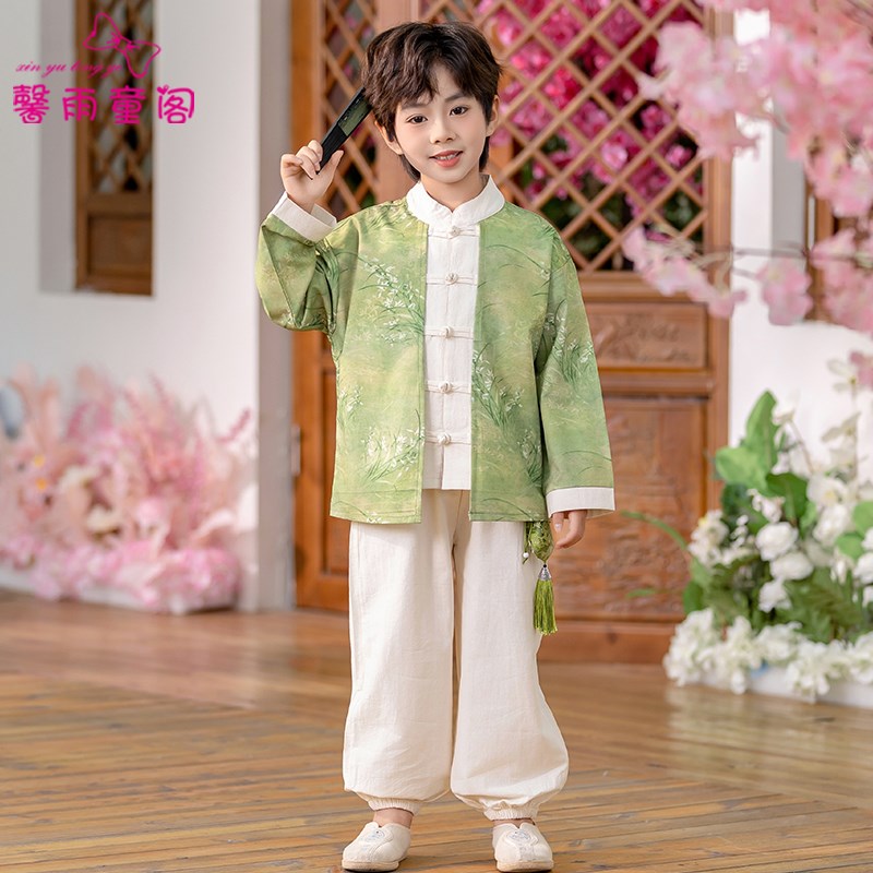 汉服儿童演出服春秋男童古装女童唐装新中式国风小学生舞蹈表演服
