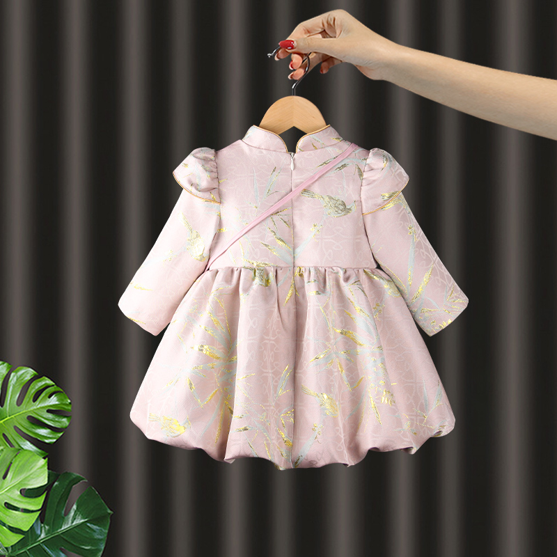 女童唐装中式女宝宝一周岁宴生日抓周旗袍礼服儿童公主连身裙秋季