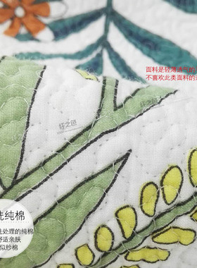 北欧时尚绗缝被床盖三件套全棉绿色加棉床单床上用品夏凉被空调被