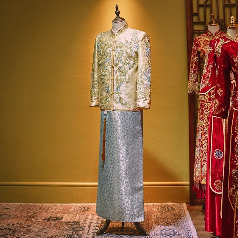 男士秀禾服香槟色2024新款中式结婚新郎敬酒礼服大码接亲龙凤褂男,男装,秀禾服,淘宝优惠券,粉丝福利购,淘宝优惠卷