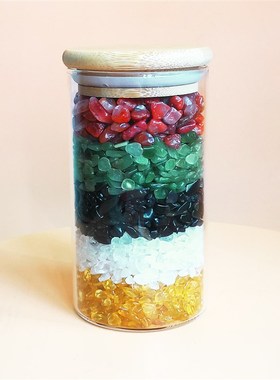 天然五色石水晶碎石中式摆件消磁化五黄补房屋缺角厨卫同宫五行土