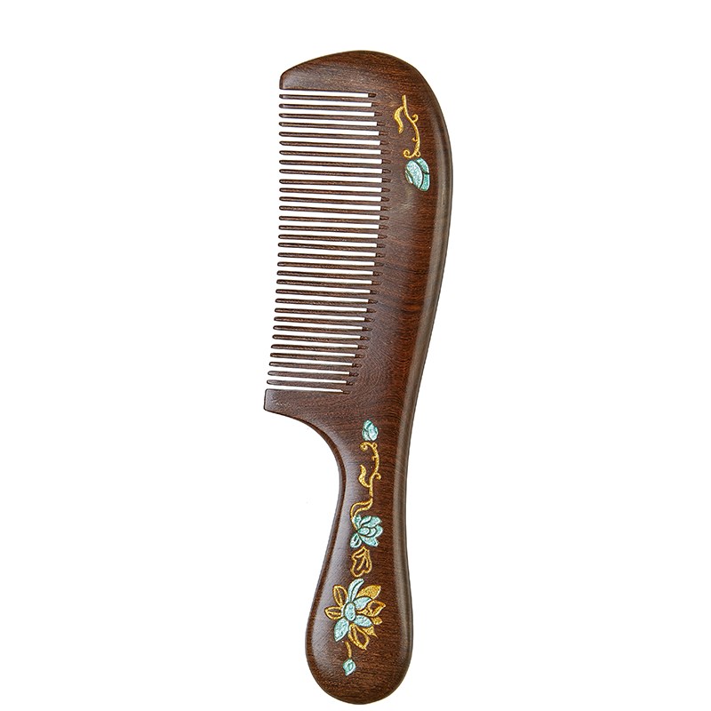叶梳匠【古树黑金檀木蓝荷梳】女士头梳长发专用顺发家用木梳子
