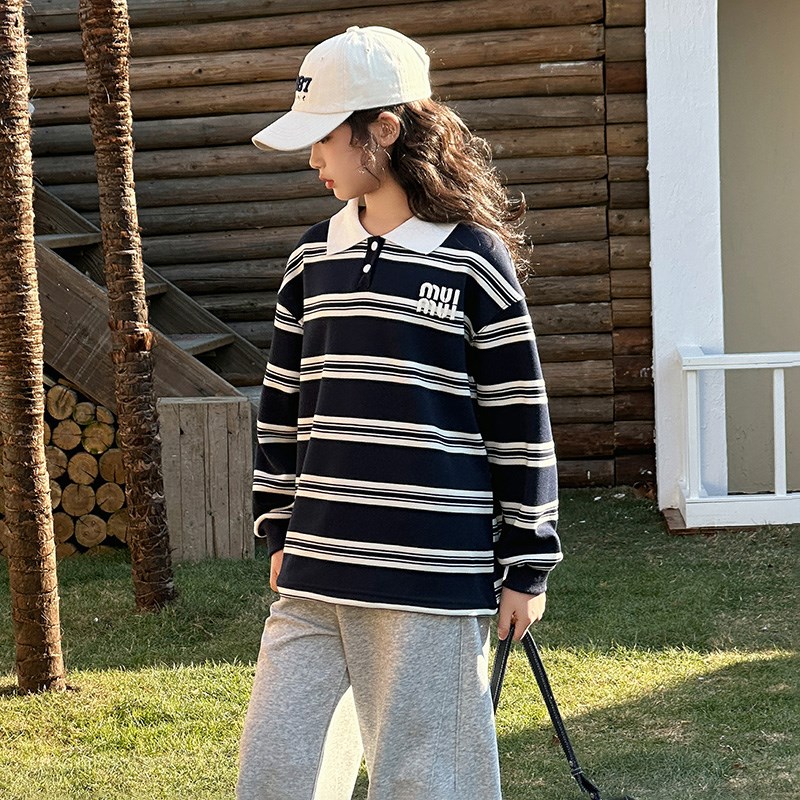 胖女童卫衣儿童春装加肥加大POLO衫学生中大童打底衫纯棉长袖上衣