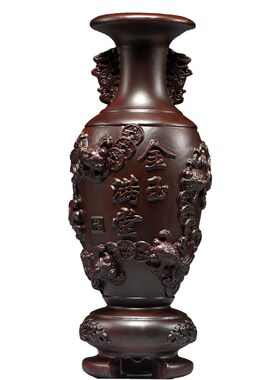 黑檀木雕金玉满堂花瓶摆件家居电视柜插花装饰工艺品新居乔迁送礼