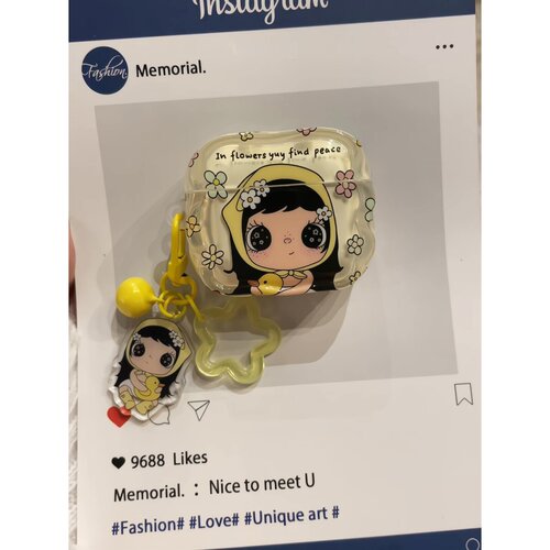 白色花朵大眼女孩耳机壳适用airpodspro2韩系保护套airpods3保护壳可爱ins风aipods4耳机套airpod光面ipodPro