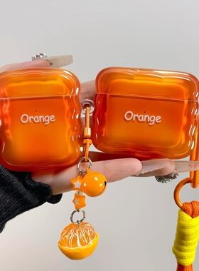 透橙色英文字母适用airpodspro2韩系保护套airpods3保护壳可爱ins风aipods4蓝牙耳机套airpod光面ipod软壳Pro