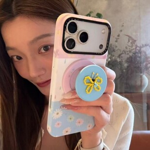 先吉春日雨滴拼接菊花磁吸适用于苹果17promax手机壳防摔新款