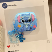 .透蓝史迪仔耳机套 Pro二代新4代耳机壳新款 铃铛镂空花朵史迪仔挂坠 2代通用Pro 可爱卡通史迪仔适用AirPods1